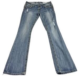 Vanilla Star Jeans Womens 7 Blue Denim Bootcut Embroidered Detail Distressed